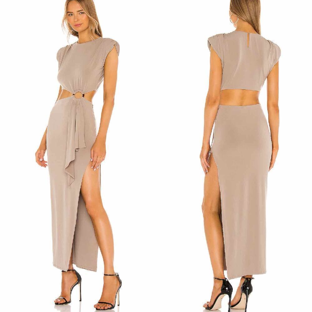 Lovers and Friends Encore Cut Out Neutral Taupe Maxi Party Dress Size Medium